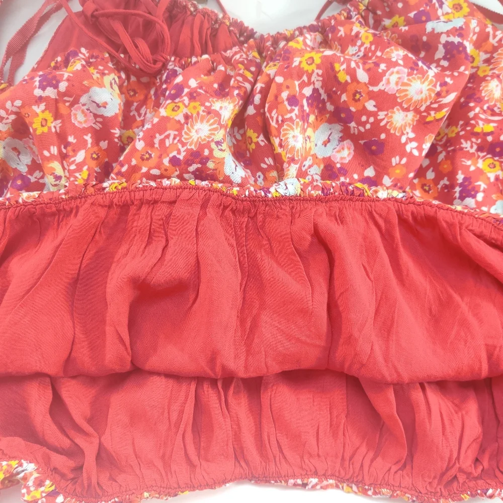 Free People Daisy Babe Crop Bubble Halter Tie Top Large NWOT - Picture 8 of 11